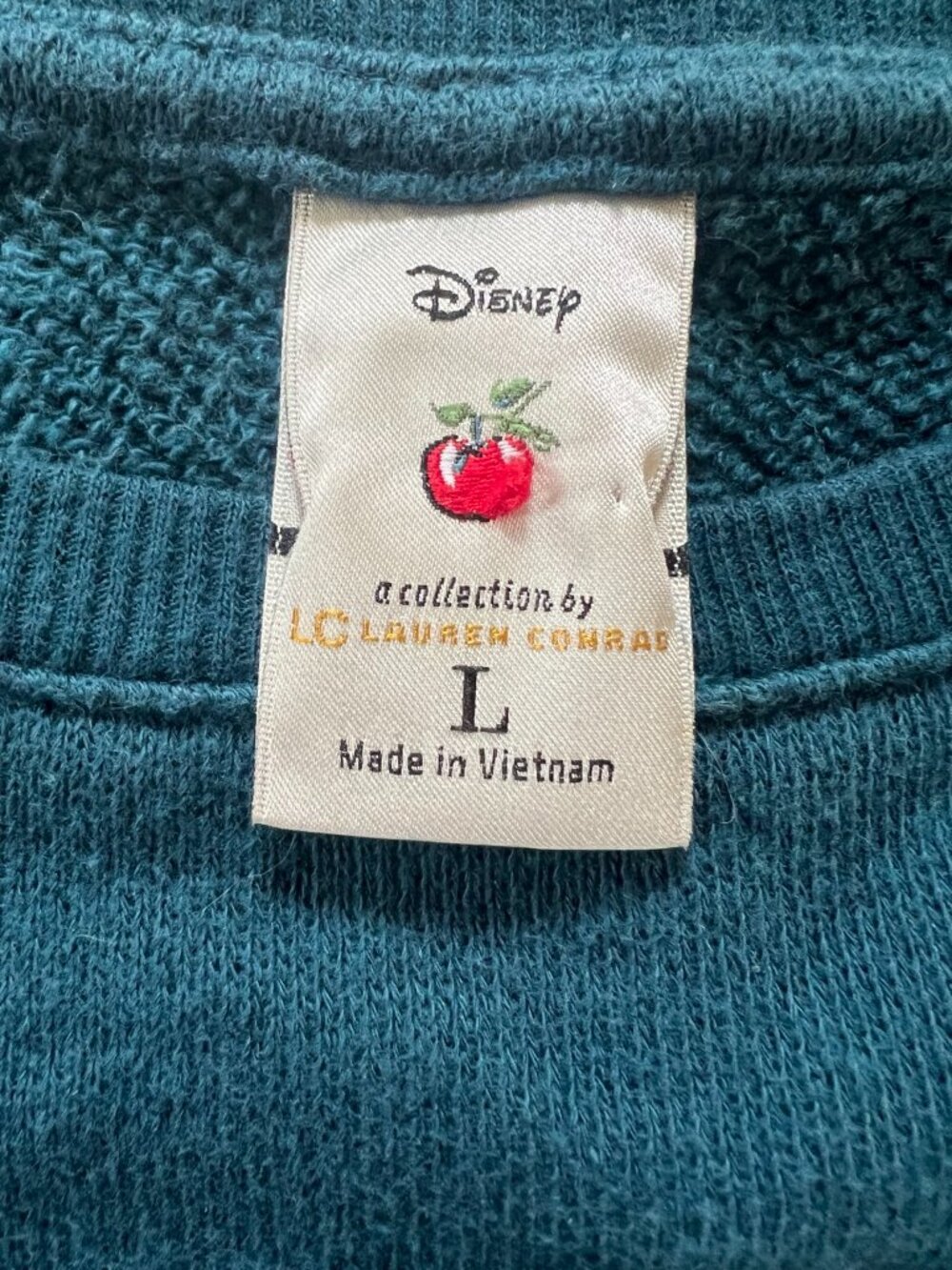 Disney x LC Lauren Conrad Embroidered Bird Sequin Cotton Sweater Teal L - Picture 4 of 6